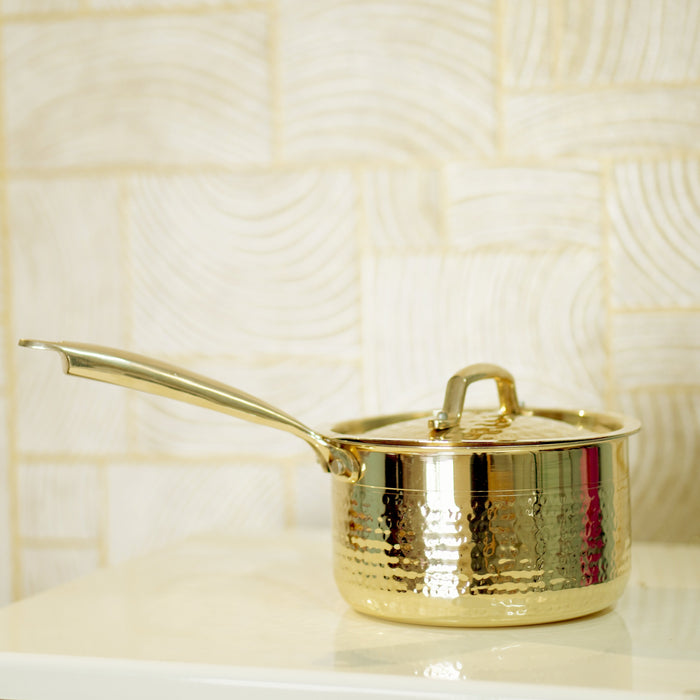 Brass saucepan tincoated with lid - Brass Globe