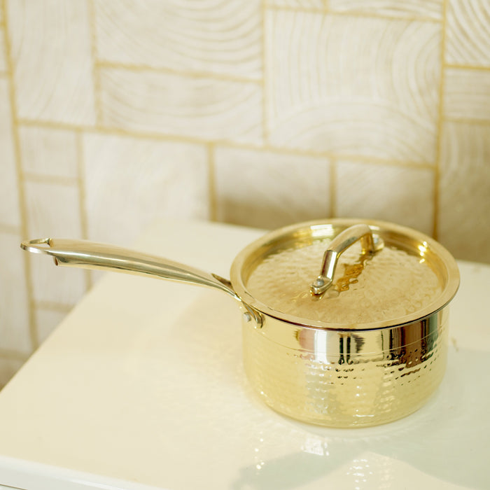 Brass saucepan tincoated with lid - Brass Globe