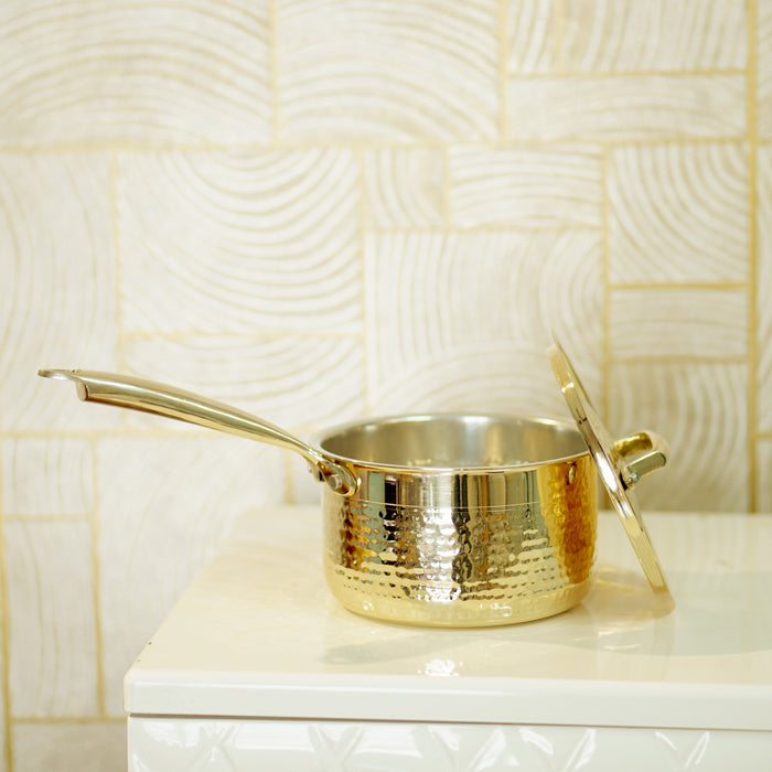 Brass saucepan tincoated with lid - Brass Globe