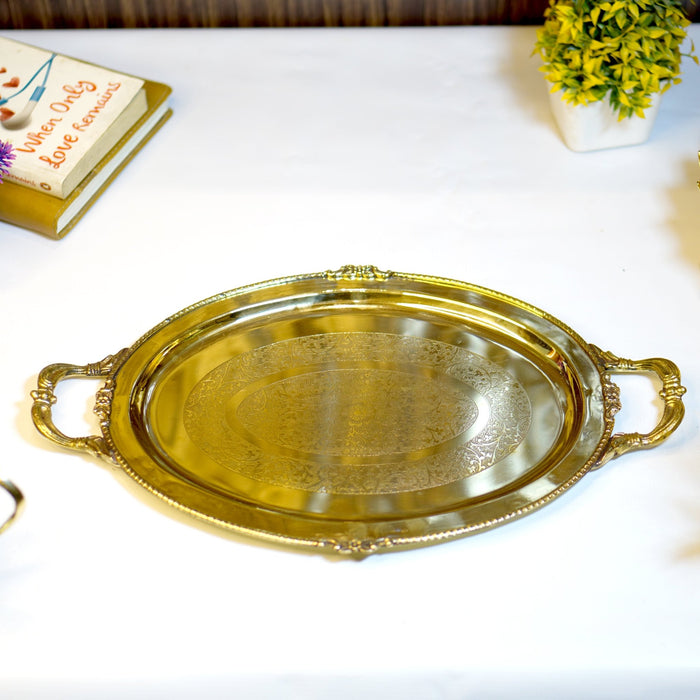 Brass Serving Tray with Handle - Brass Globe -