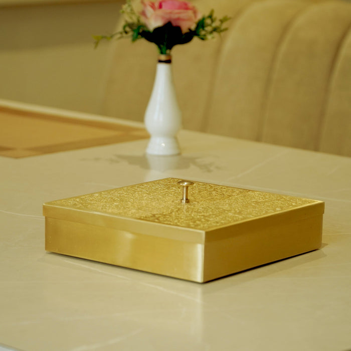 Brass Square Matte Masala Daani/Spice Box - Brass Globe
