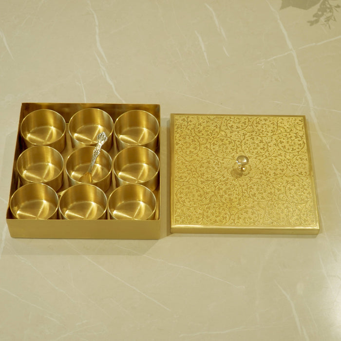 Brass Square Matte Masala Daani/Spice Box - Brass Globe