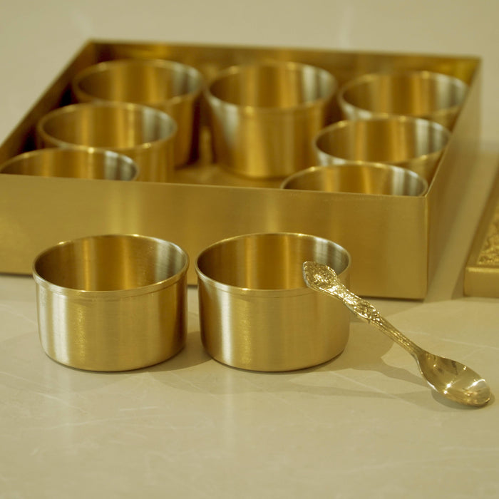Brass Square Matte Masala Daani/Spice Box - Brass Globe