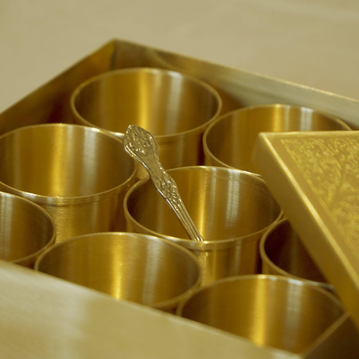 Brass Square Matte Masala Daani/Spice Box - Brass Globe
