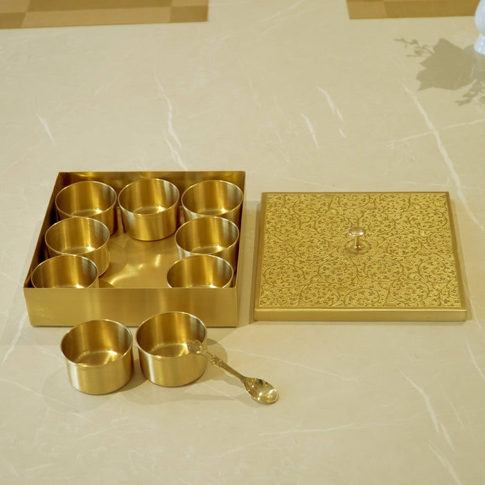 Brass Square Matte Masala Daani/Spice Box - Brass Globe