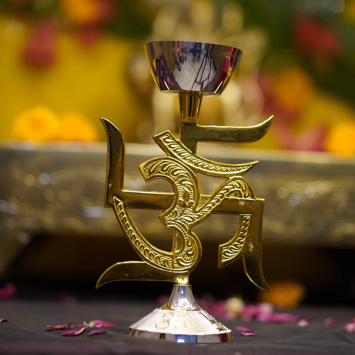 Brass Swastik Oil Lamp [Deepak] - Brass Globe -