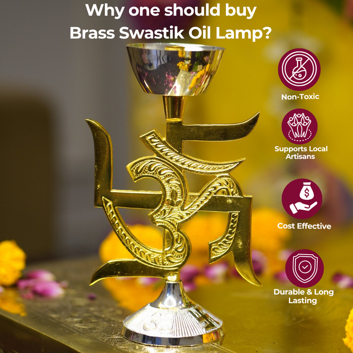 Brass Swastik Oil Lamp [Deepak] - Brass Globe