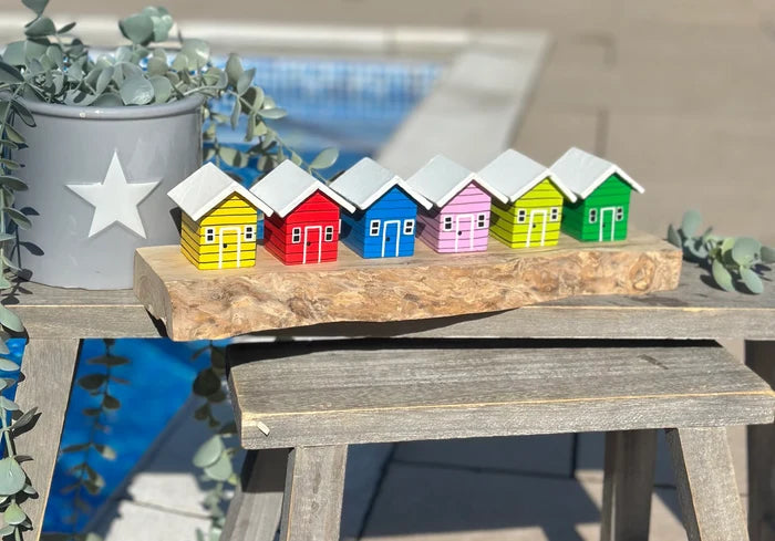 Brightly Coloured Beach Huts on a Block - 2 colour options available
