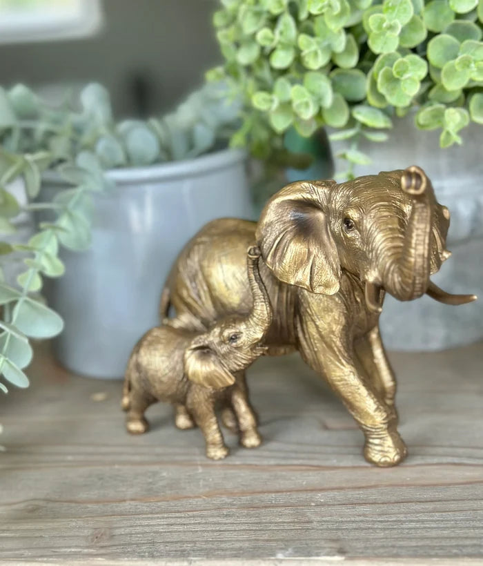Bronzed Elephant and Baby Ornament