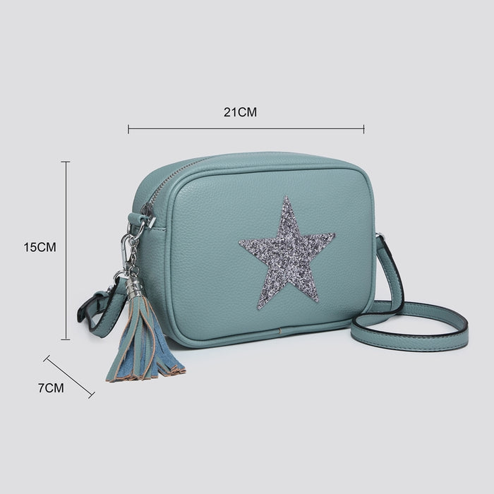 Cadet Blue Cross Body Handbag with Silver Star