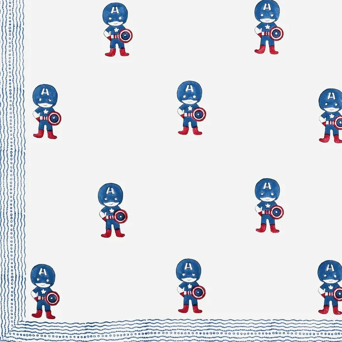 Captain America Block Printed Kids Cotton Bedsheet - Single Bed Size (60X90 Inches)
