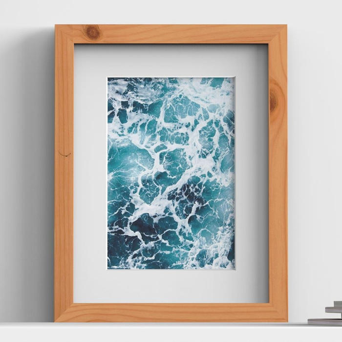 Classic Pine picture frame with white mount, close view with ocean artwork