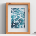 Classic Pine picture frame with white mount, close view with ocean artwork