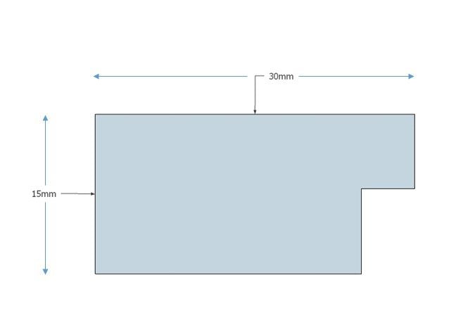 Template layout for a pine picture frame with white mount measuring 30mm by 15mm dimensions.