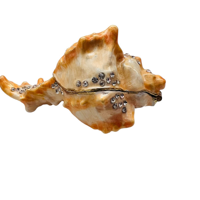 Conch ShellDecorative Shell with Rhinestones Hinged Trinket Box