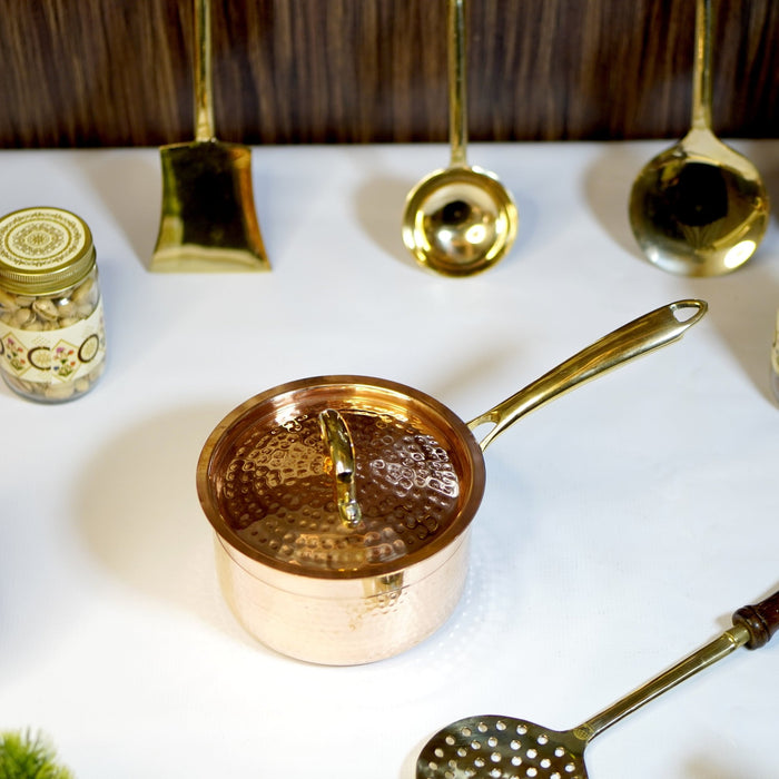 Copper saucepan / patila tincoated with lid - Brass Globe -