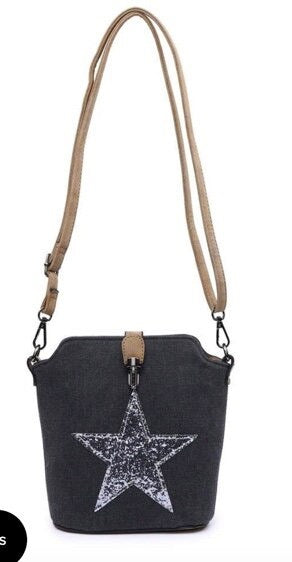 Cross Body Canvas Star Bag - Black