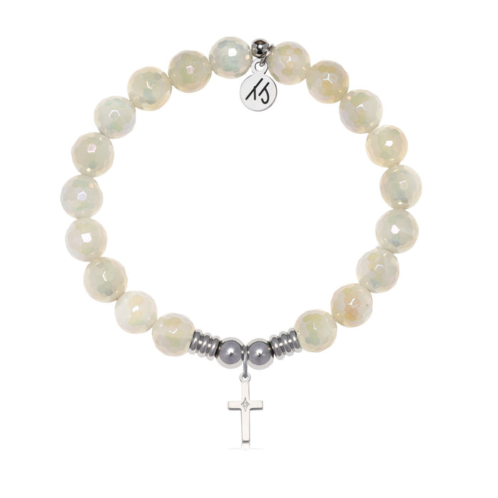 Cross CZ Charm with Moonstone Gemstone Bracelet