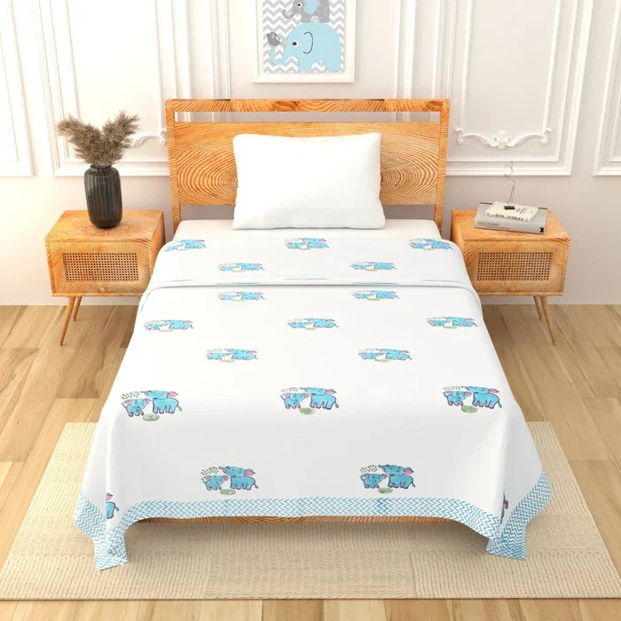Cute Elephant Printed Kids Cotton Dohar - Single Bed Size (40x60 Inches)