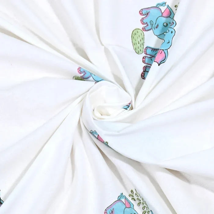 Cute Elephant Printed Kids Cotton Dohar - Single Bed Size (40x60 Inches)
