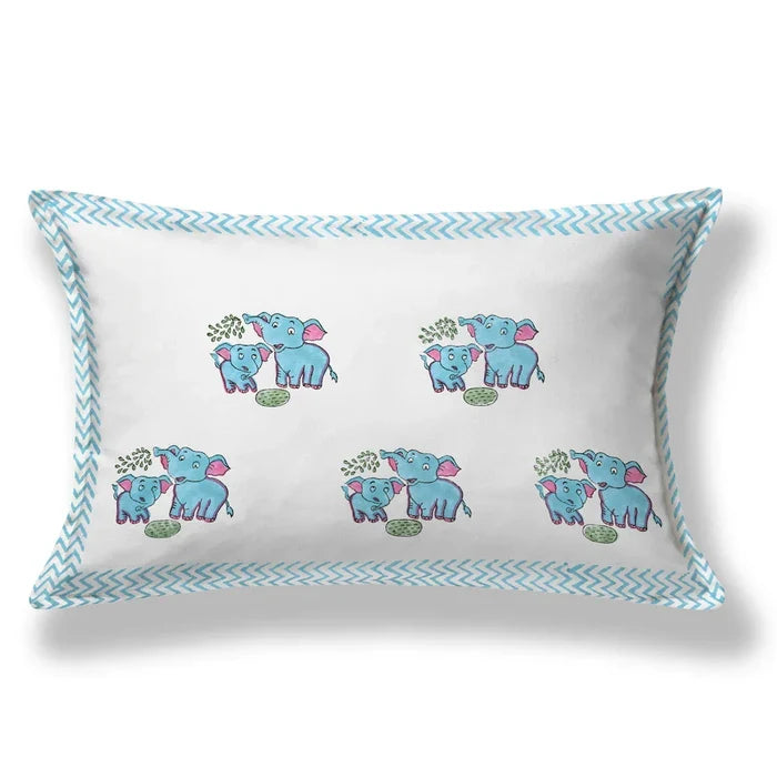 Cute Elephants Block Printed Kids Cotton Bedsheet - Single Bed Size (60X90 Inches)