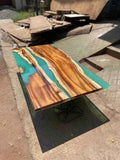 Cyan Blue Resin Dining table | Wooden Dining Furniture with legs - Pacific Resin Art