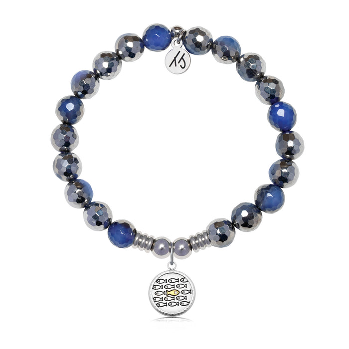 Dare to Be Different Charm with Silver Dipped Sky Blue Agate Gemstone Bracelet