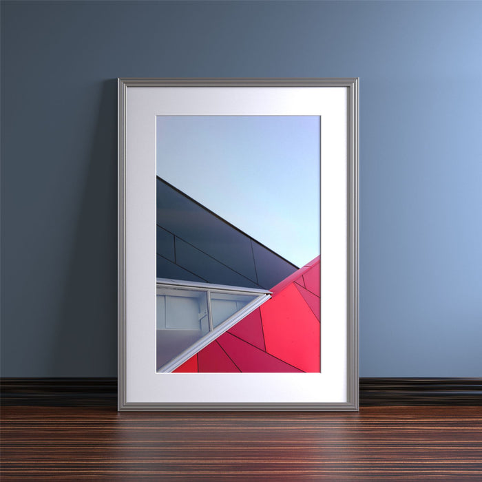 Devon Range silver picture frame with white mount displaying an abstract photo in a contemporary setting.