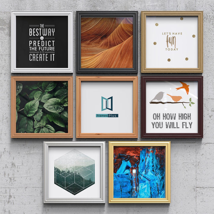 A collage of various framed designs, showcasing a collection of inspiring quotes and artwork in different styles.