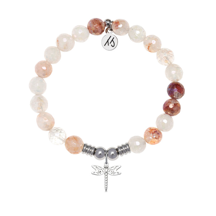 Dragonfly Charm with Strawberry Quartz Gemstone Bracelet