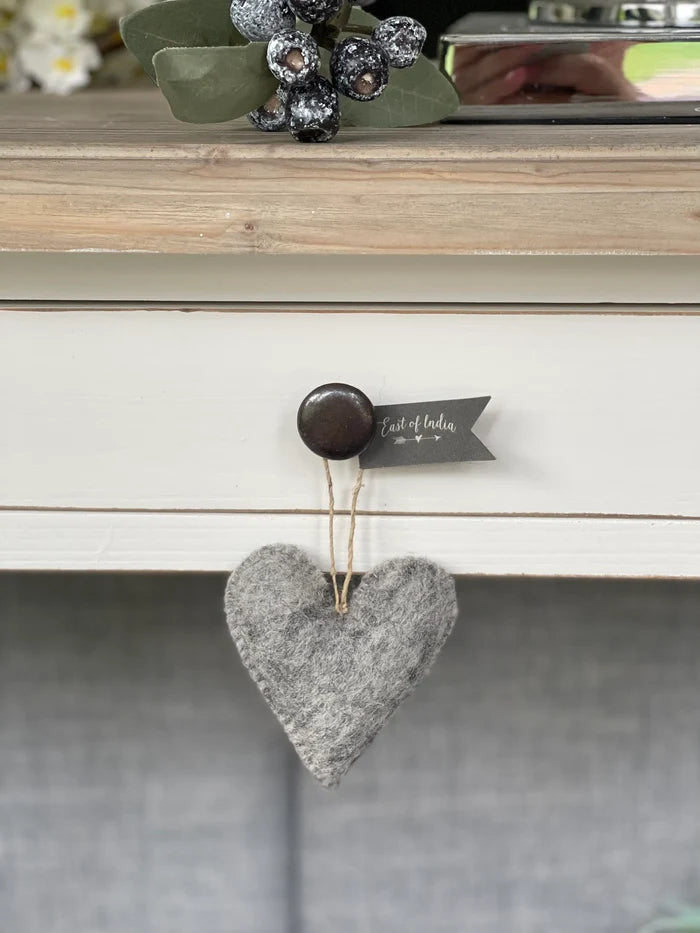 East of India Felt Hanging Heart - Available in 3 colours