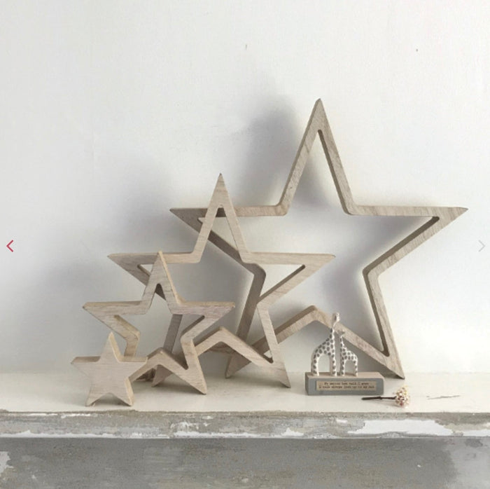 East of India Natural Wooden Stars.  Set of 4