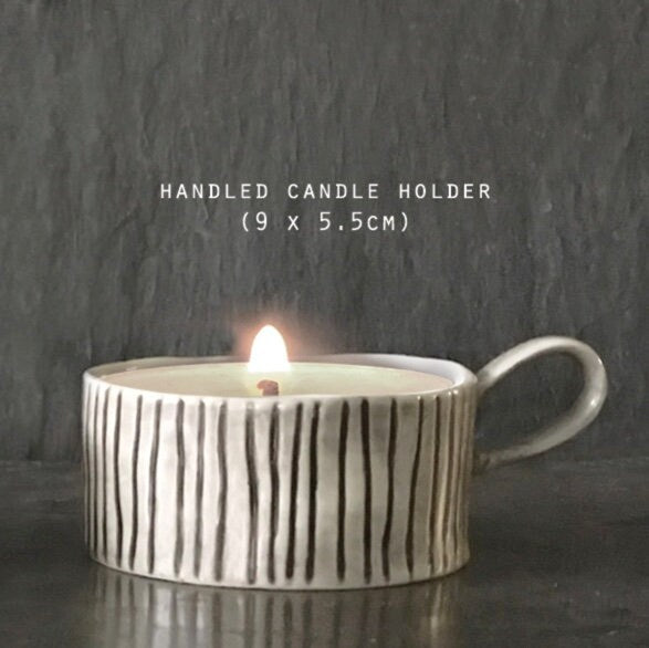 East of India Scratched Lines Handled Candle Holder