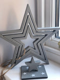 East of India Set of 4 Grey Wooden Stars.