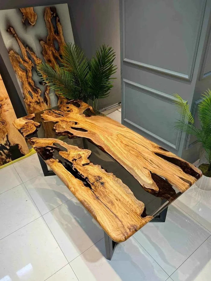 Essence Black Translucent Epoxy Dining Table | Luxury Resin Dining Table with legs - Pacific Resin Art