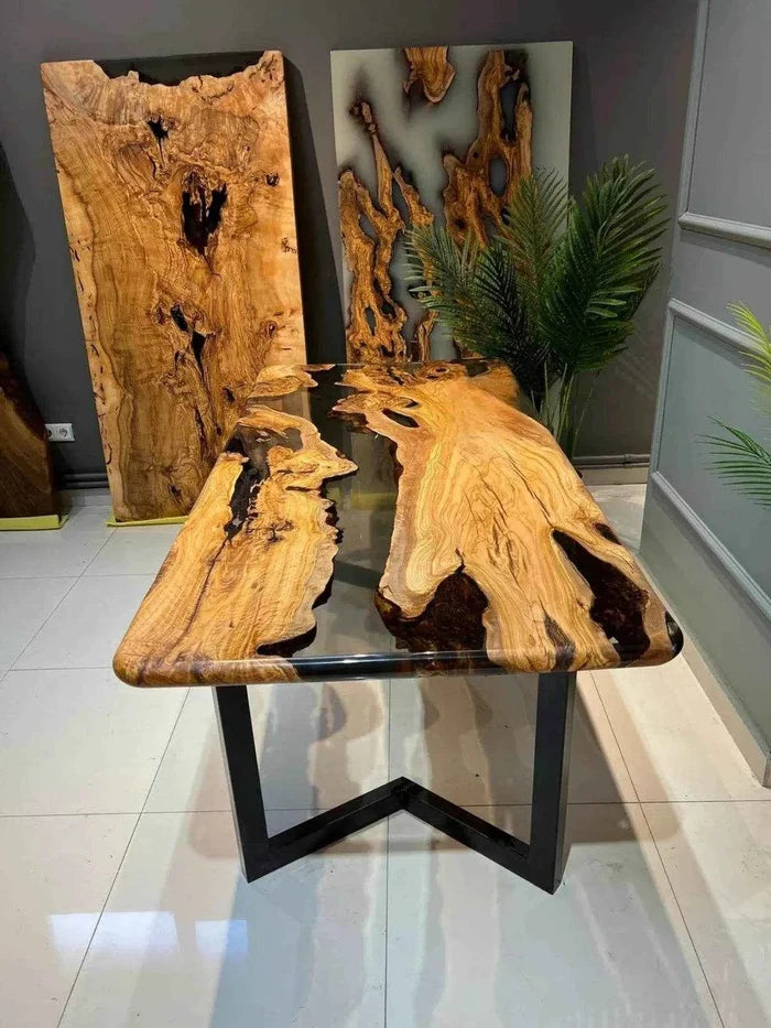 Essence Black Translucent Epoxy Dining Table | Luxury Resin Dining Table with legs - Pacific Resin Art