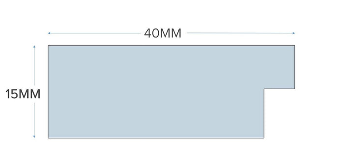 Excel Range black picture frame with white mount dimensions of 40mm by 15mm.