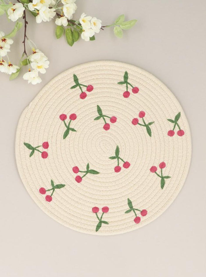 Fabric Round Placemat with Cherries - 38cm