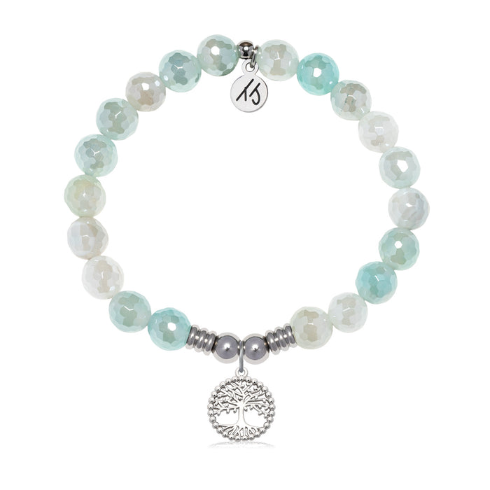 Family Tree Charm with Aqua Agate Gemstone Bracelet