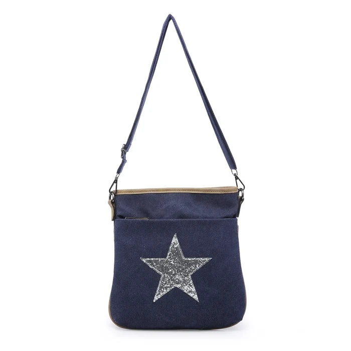 Flat Star Cross Body Messenger Bag - Navy
