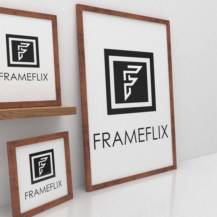 FrameFlix rustic picture and poster frame displayed on a shelf showcasing classic design.