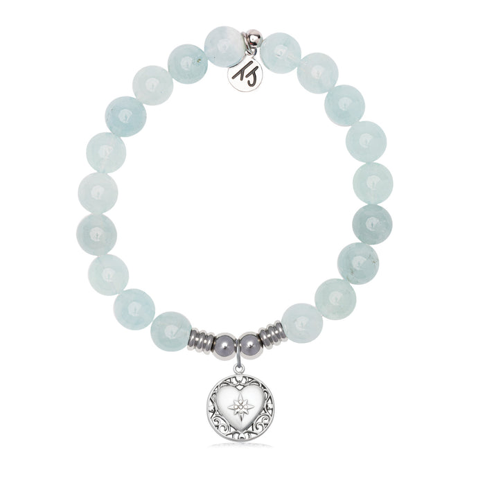 Friendship Heart Charm with Blue Aquamarine Jade Gemstone Bracelet