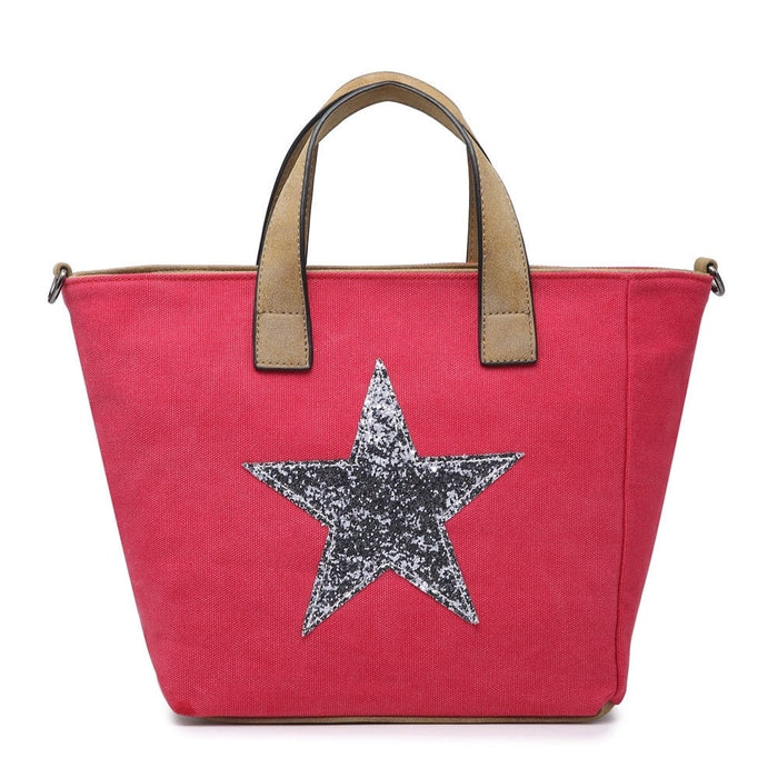 Fushia Canvas Handbag with Silver Star