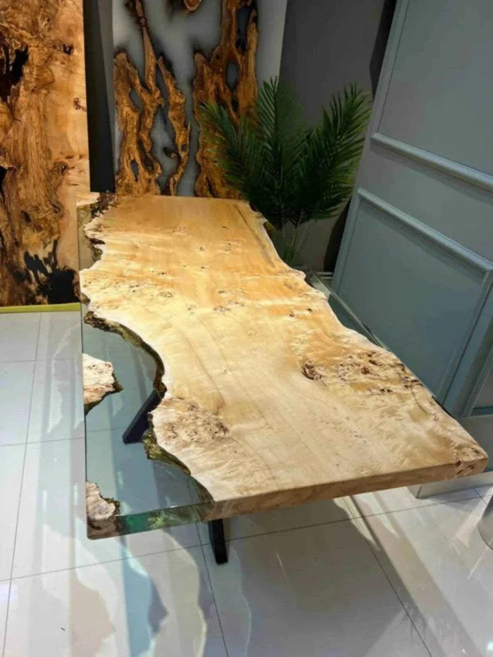 Galaxy Shine Translucent Resin Dining Table | Wooden Dining Table with legs - Pacific Resin Art