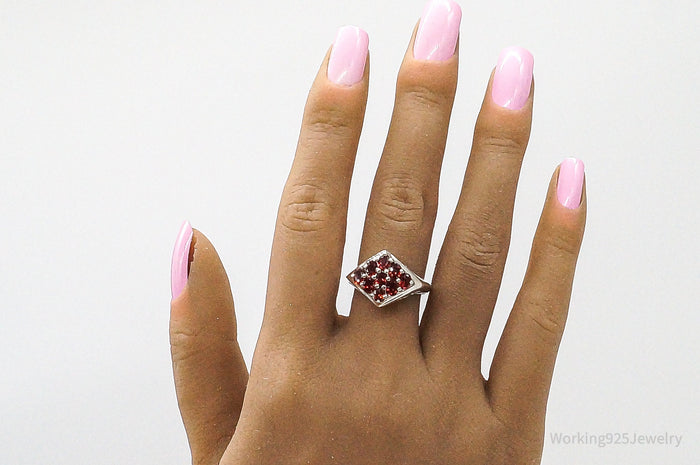 Garnet Sterling Silver Ring - Size 8.75