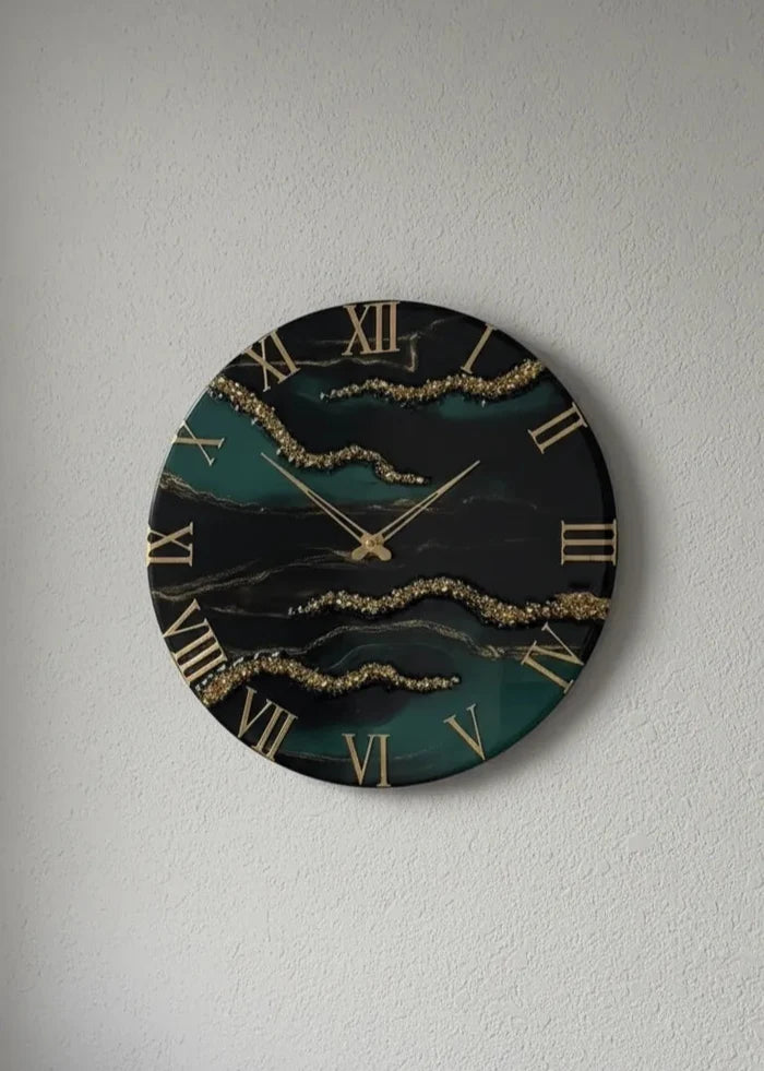 Gilded Mist Elegant Resin Wall Clock - Pacific Resin Art
