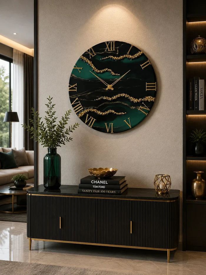 Gilded Mist Elegant Resin Wall Clock
