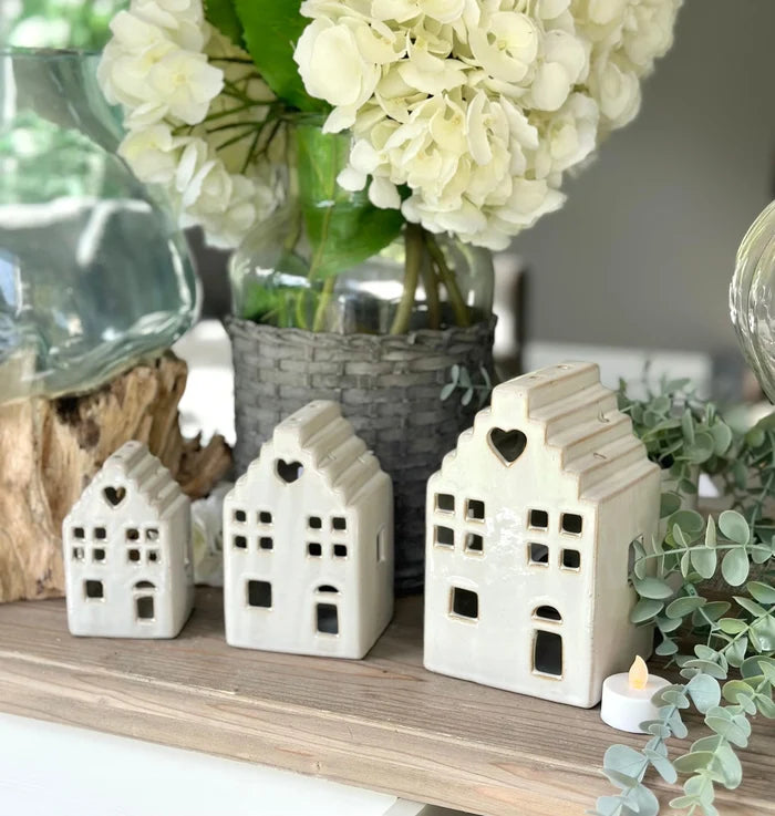 Glazed Ceramic Dutch Tea Light House - Available in 3 sizes