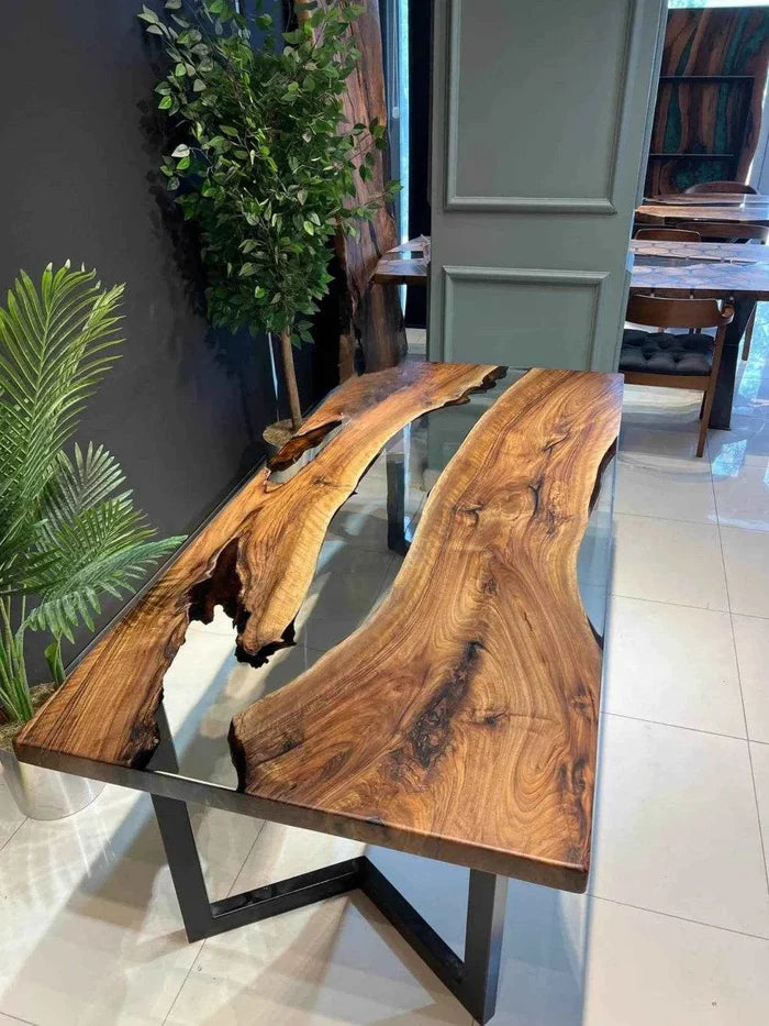 Glory Translucent Wooden Resin Dining table with legs - Pacific Resin Art