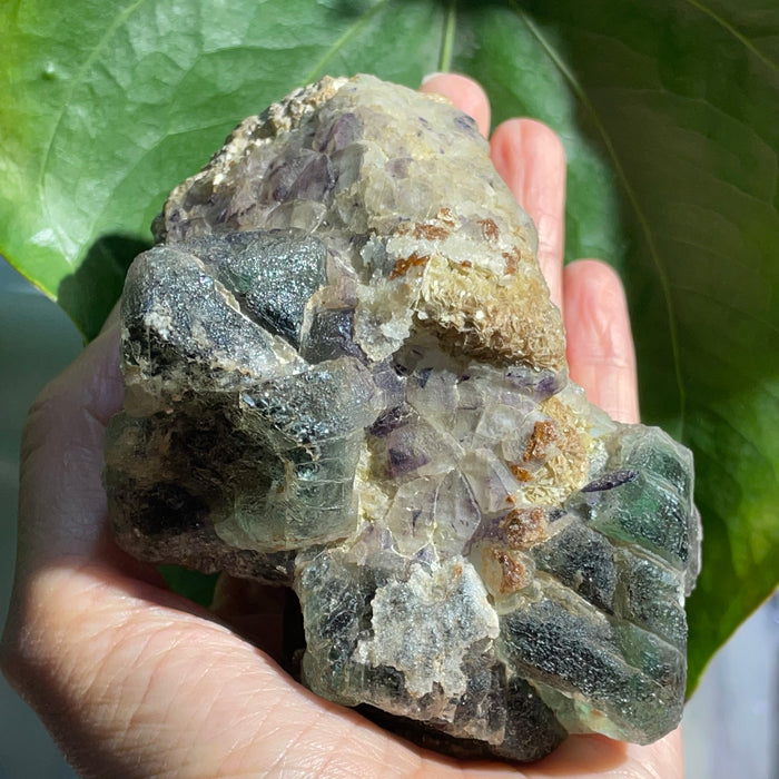 Green and Light Purple Fluorite on Feldspar Matrix with Mica and Black Tourmaline, Erongo Region , Namibia, Namibian Mineral